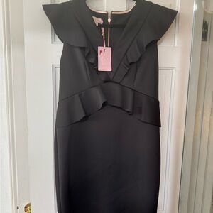 Ted Baker Black Ruffle-Trim Midi Dress
